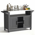 Joxxoaa Wheeled outdoor island bar cart, thickened HDPE patio serving cart with hidden storage cabinets and side trays for BBQ parties. black.