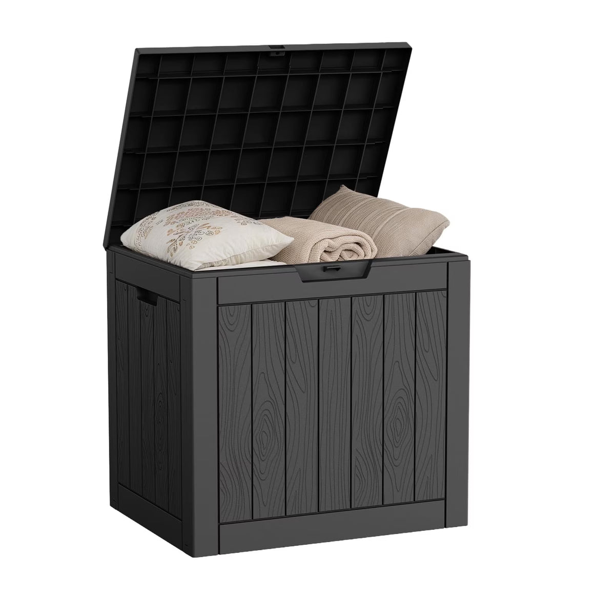 Joxxoaa 30 Gallon Resin Outdoor Storage Box & Patio Side Table for Balcony, Pool, Deck & Garden Accessories, Weather‑Resistant, Black/Brown