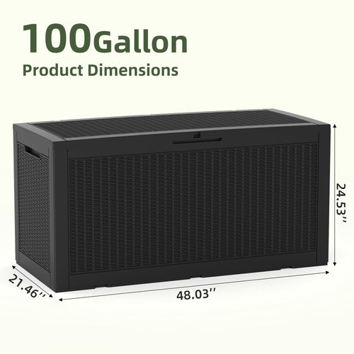 Joxxoaa 100 Gallon Waterproof Large Resin Deck Box Indoor Outdoor Lockable Storage Container for Patio Furniture Cushions Garden Tools (Black) /（Grey）