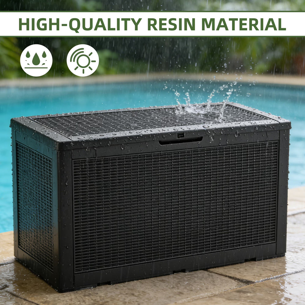 Joxxoaa 100 Gallon Waterproof Large Resin Deck Box Indoor Outdoor Lockable Storage Container for Patio Furniture Cushions Garden Tools (Black) /（Grey）