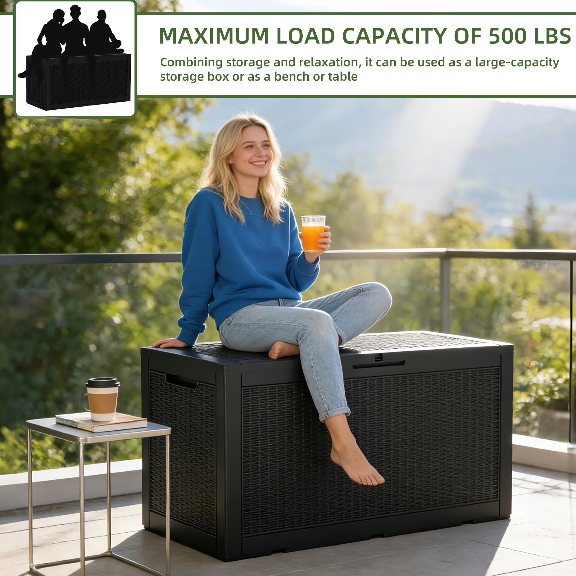 Joxxoaa 100 Gallon Waterproof Large Resin Deck Box Indoor Outdoor Lockable Storage Container for Patio Furniture Cushions Garden Tools (Black) /（Grey）