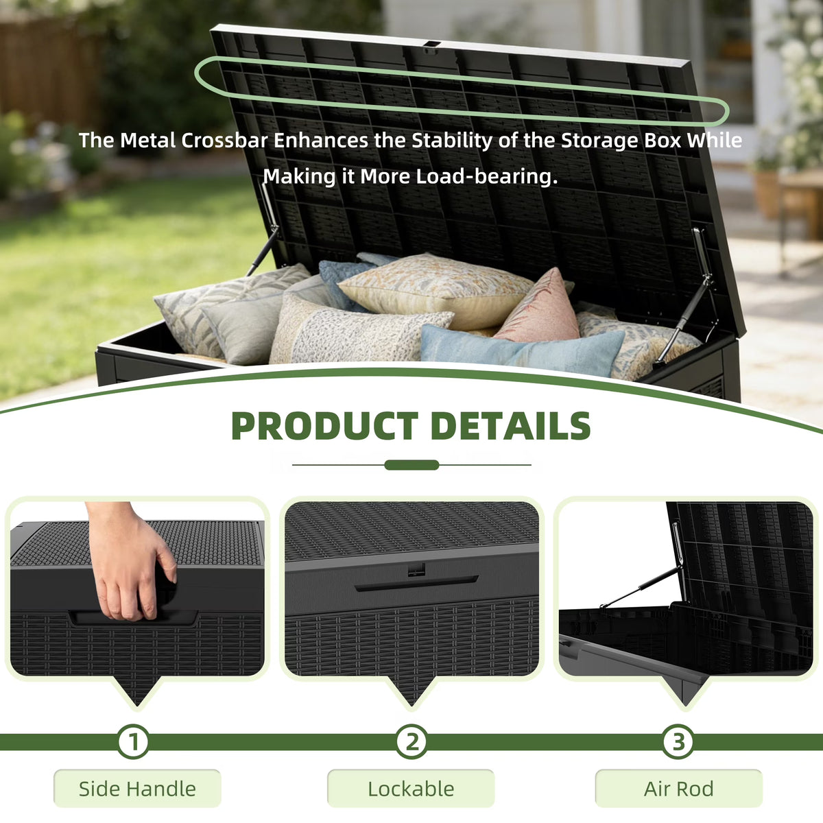 Joxxoaa 100 Gallon Waterproof Large Resin Deck Box Indoor Outdoor Lockable Storage Container for Patio Furniture Cushions Garden Tools (Black) /（Grey）