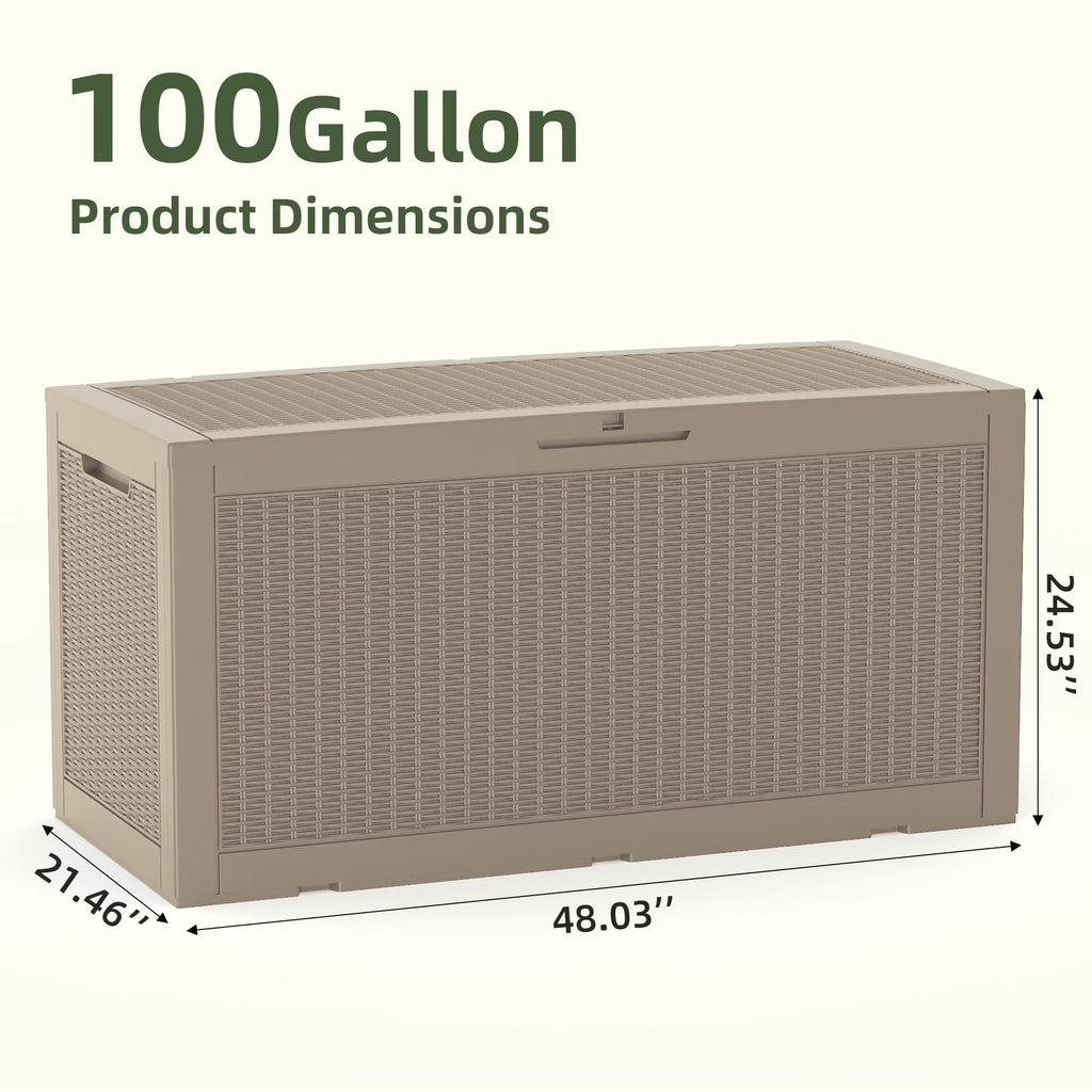 Joxxoaa 100 Gallon Waterproof Large Resin Deck Box Indoor Outdoor Lockable Storage Container for Patio Furniture Cushions Garden Tools (Black) /（Grey）