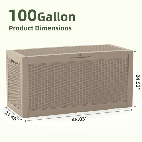 Joxxoaa 100 Gallon Waterproof Large Resin Deck Box Indoor Outdoor Lockable Storage Container for Patio Furniture Cushions Garden Tools (Black) /（Grey）