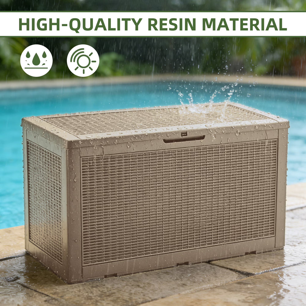 Joxxoaa 100 Gallon Waterproof Large Resin Deck Box Indoor Outdoor Lockable Storage Container for Patio Furniture Cushions Garden Tools (Black) /（Grey）