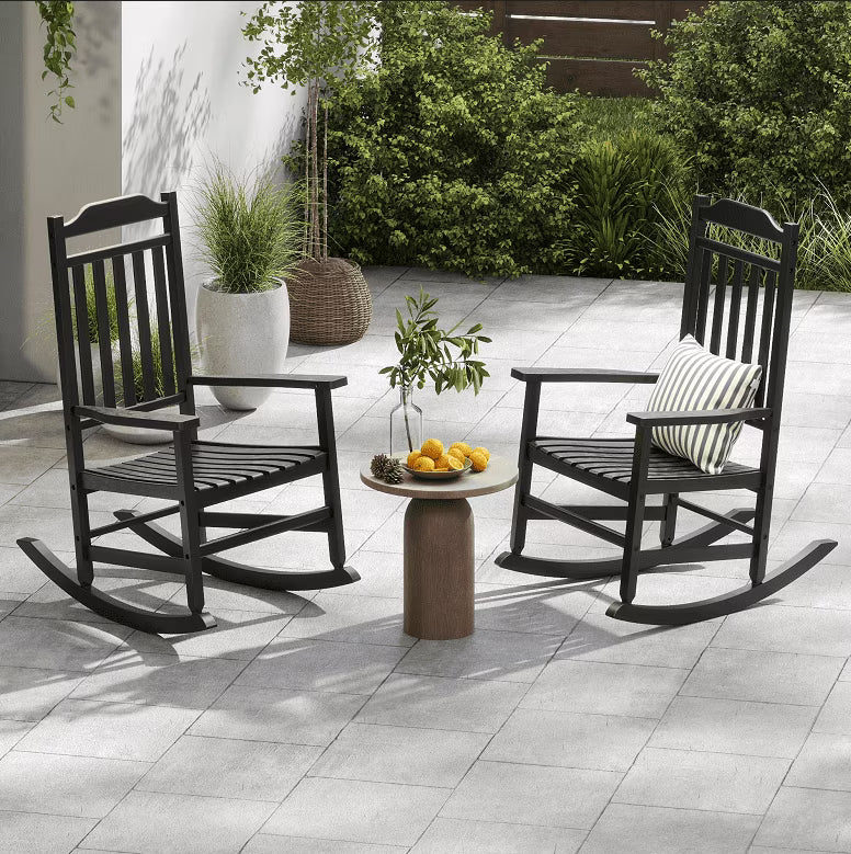 Joxxoaa outdoor Rocking Chair Set of 2,Porch Rocker All Weather Resistant Porch Rocker for Lawn Garden High Back Armrest Set of 2 (Black)