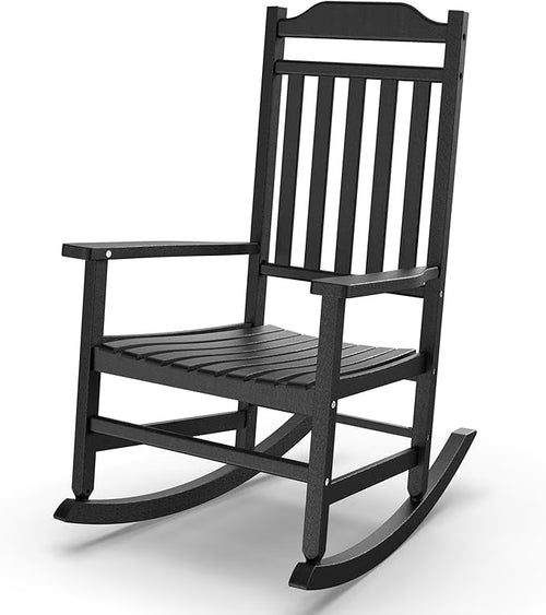 Joxxoaa outdoor Rocking Chair Set of 1,Porch Rocker All Weather Resistant Porch Rocker for Lawn Garden High Back Armrest Set of 1 (Black).
