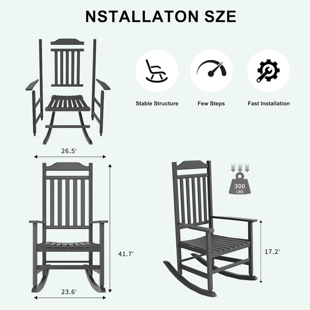 Joxxoaa outdoor Rocking Chair Set of 1,Porch Rocker All Weather Resistant Porch Rocker for Lawn Garden High Back Armrest Set of 1 (Black).