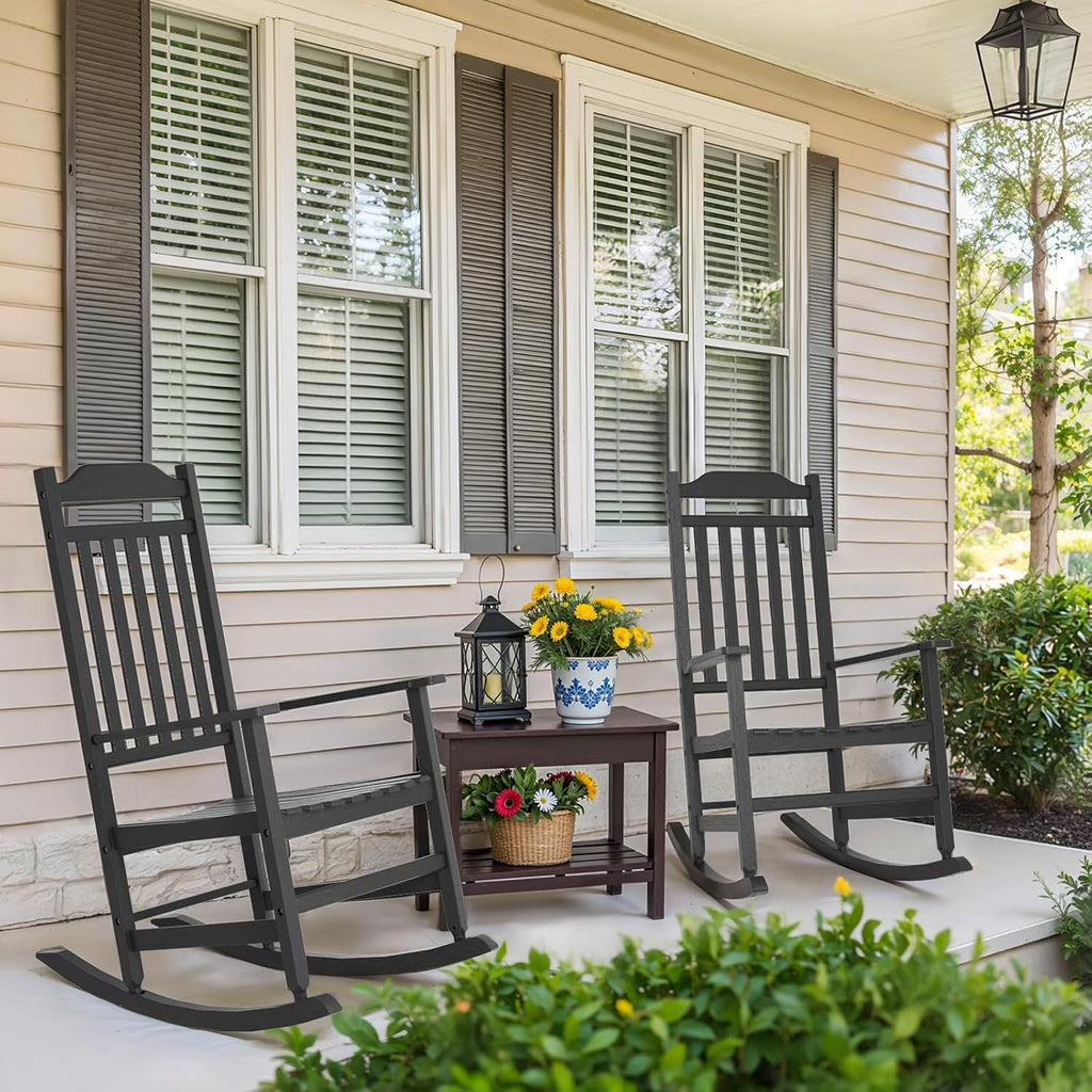 Joxxoaa outdoor Rocking Chair Set of 2,Porch Rocker All Weather Resistant Porch Rocker for Lawn Garden High Back Armrest Set of 2 (Black)