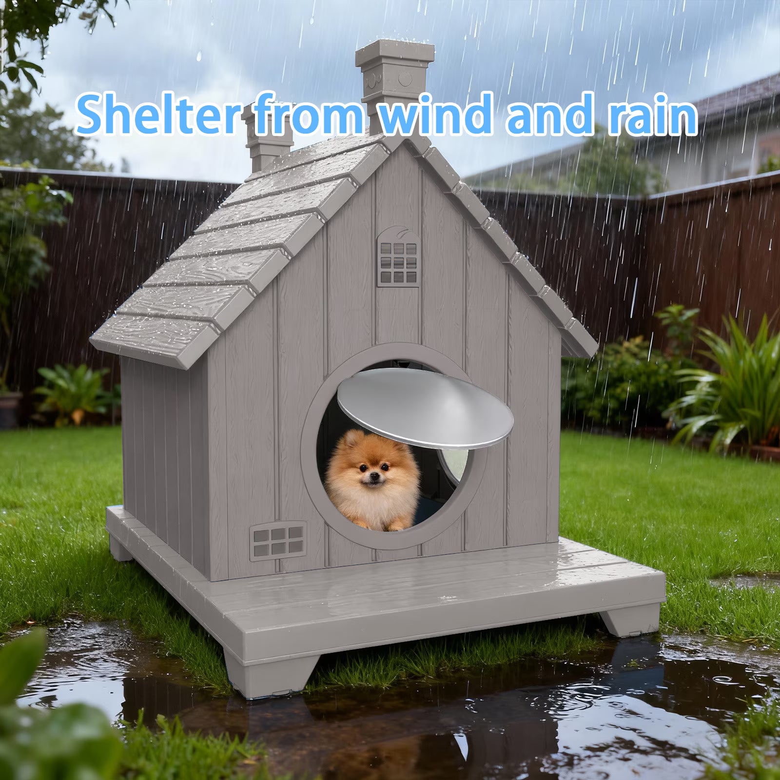 Joxxoaa Resin Outdoor Cat House – Waterproof and Ventilated Pet Shelter for Cats and Small Puppies; Easy to Assemble and Scratch-Resistant