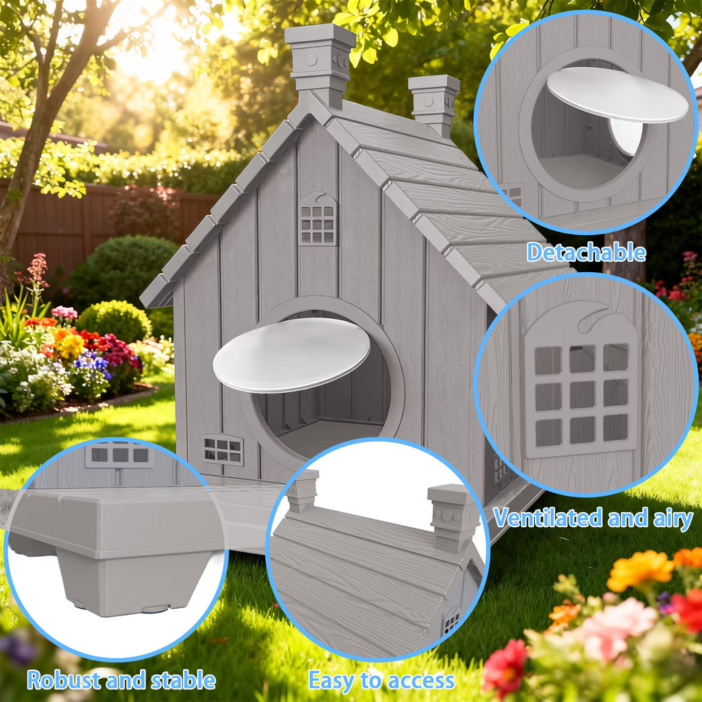 Joxxoaa Resin Outdoor Cat House – Waterproof and Ventilated Pet Shelter for Cats and Small Puppies; Easy to Assemble and Scratch-Resistant