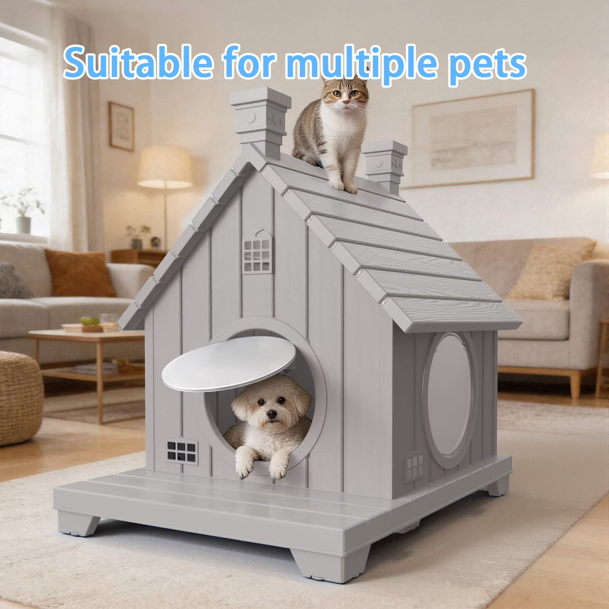 Joxxoaa Resin Outdoor Cat House – Waterproof and Ventilated Pet Shelter for Cats and Small Puppies; Easy to Assemble and Scratch-Resistant