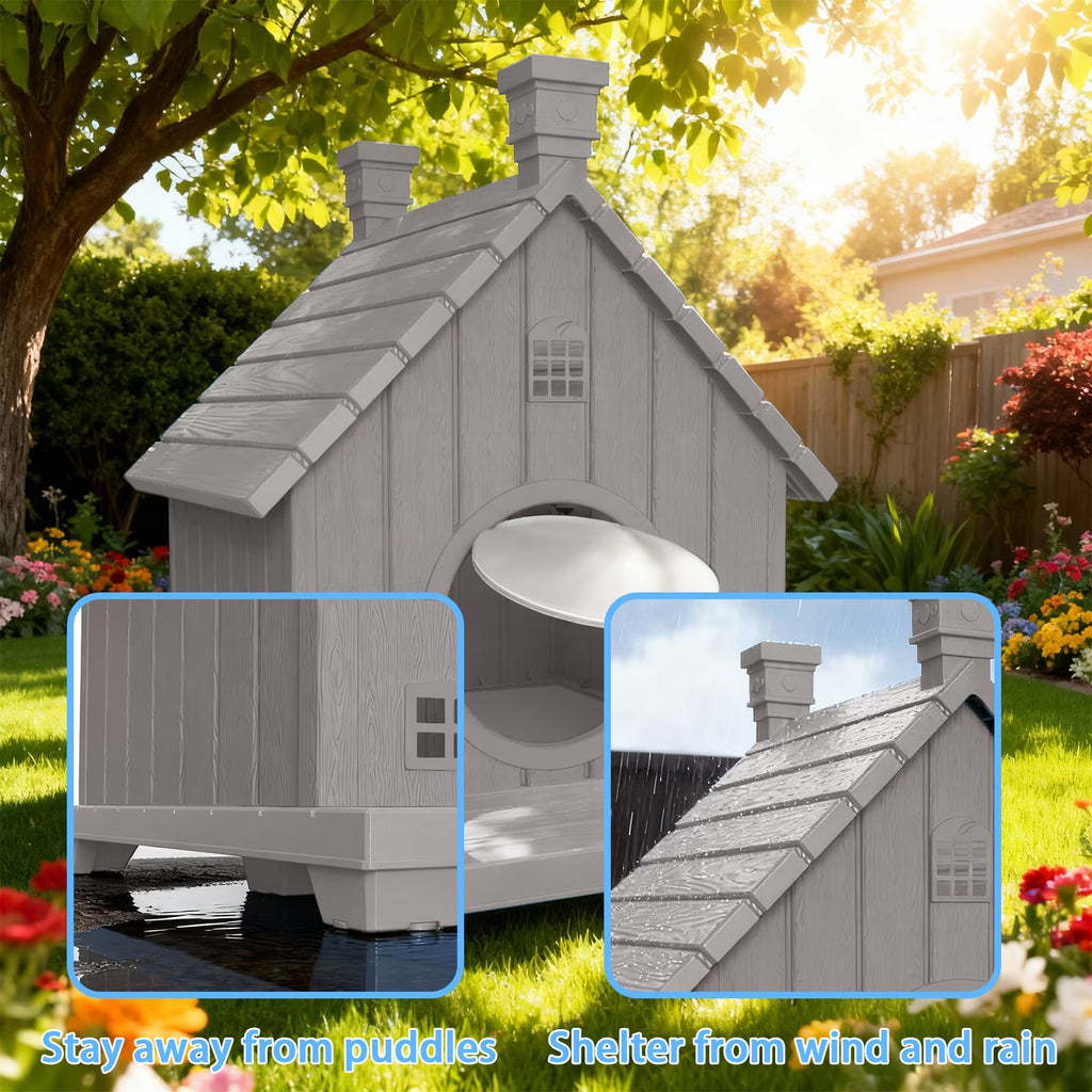 Joxxoaa Resin Outdoor Cat House – Waterproof and Ventilated Pet Shelter for Cats and Small Puppies; Easy to Assemble and Scratch-Resistant