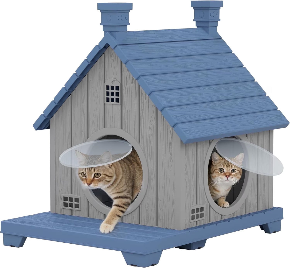 Joxxoaa Blue Resin Outdoor Pet House, Weatherproof Ventilated Cat Shelter for Cats, Kittens & Small Puppies.