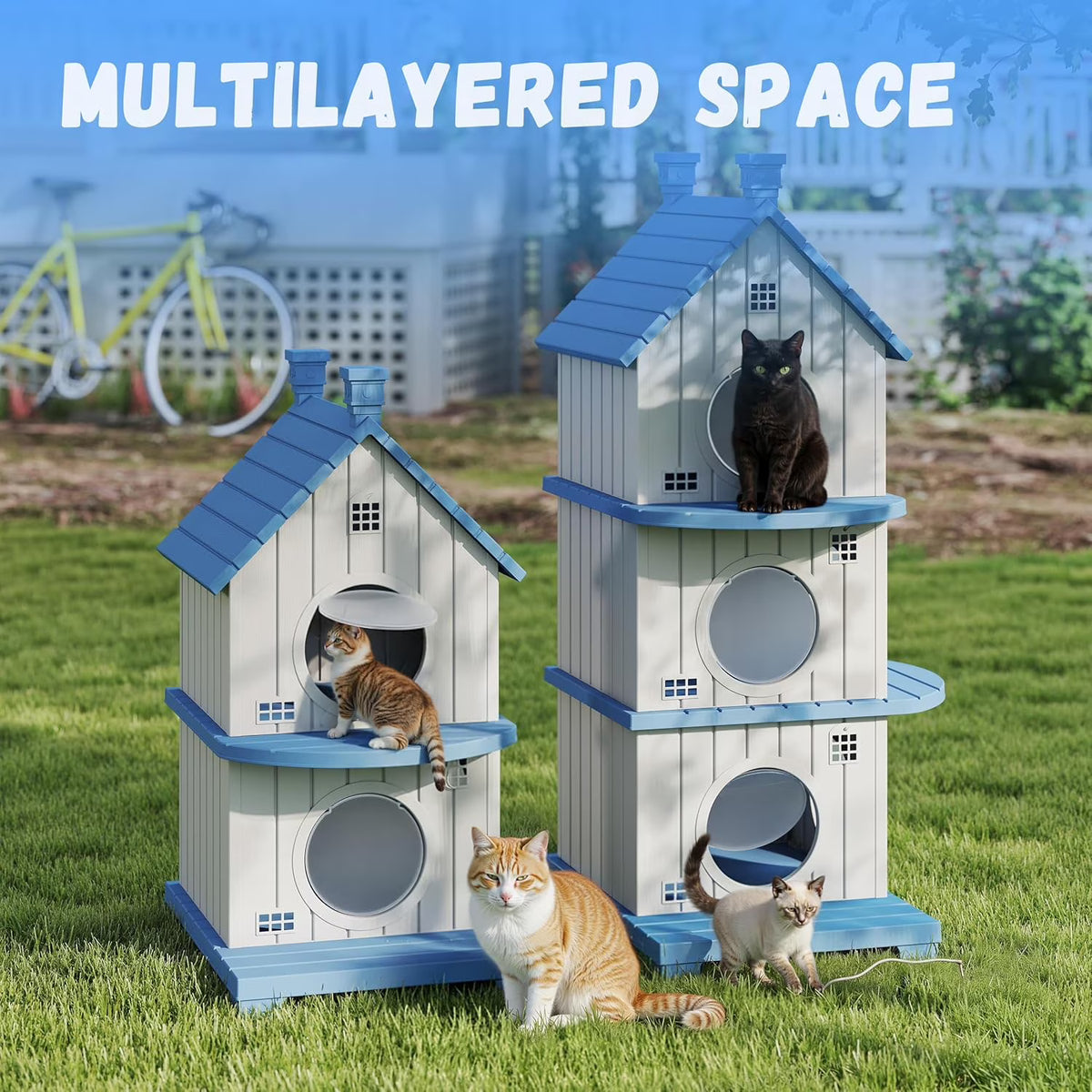 Joxxoaa Blue Resin Outdoor Pet House, Weatherproof Ventilated Cat Shelter for Cats, Kittens & Small Puppies.