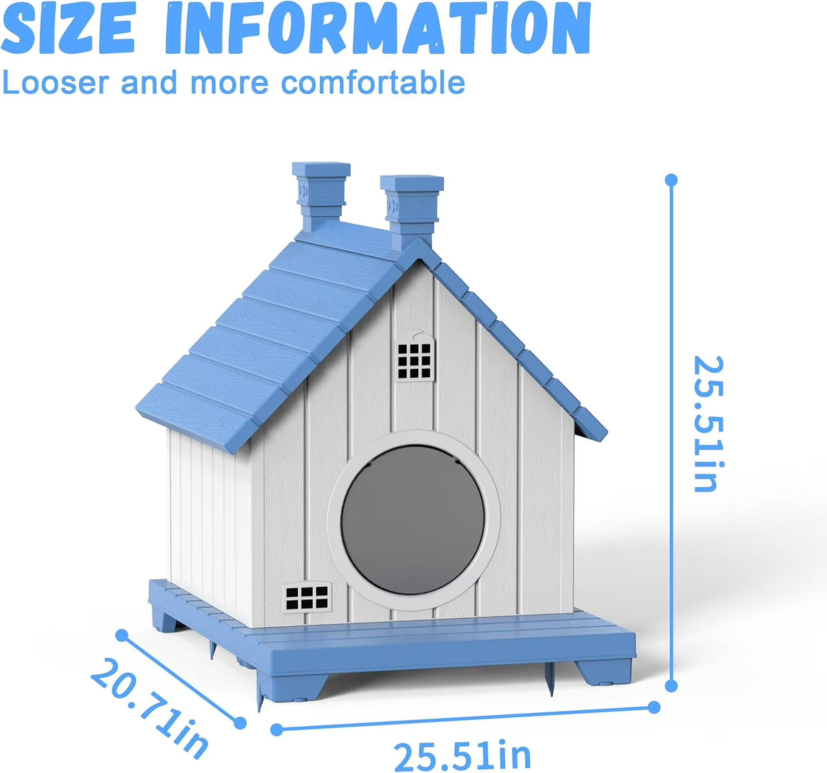 Joxxoaa Blue Resin Outdoor Pet House, Weatherproof Ventilated Cat Shelter for Cats, Kittens & Small Puppies.