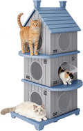 Joxxoaa Gray Resin Two-Tier Outdoor Cat House, Weatherproof Ventilated Pet Shelter for Cats Kittens Small Puppies, Easy Assembly Scratch Resistant Cat House
