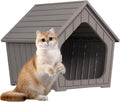 Joxxoaa Resin Outdoor Cat House, Weatherproof Ventilated Pet Shelter, Easy Clean for Cats Kittens Puppies, Blue &Gray