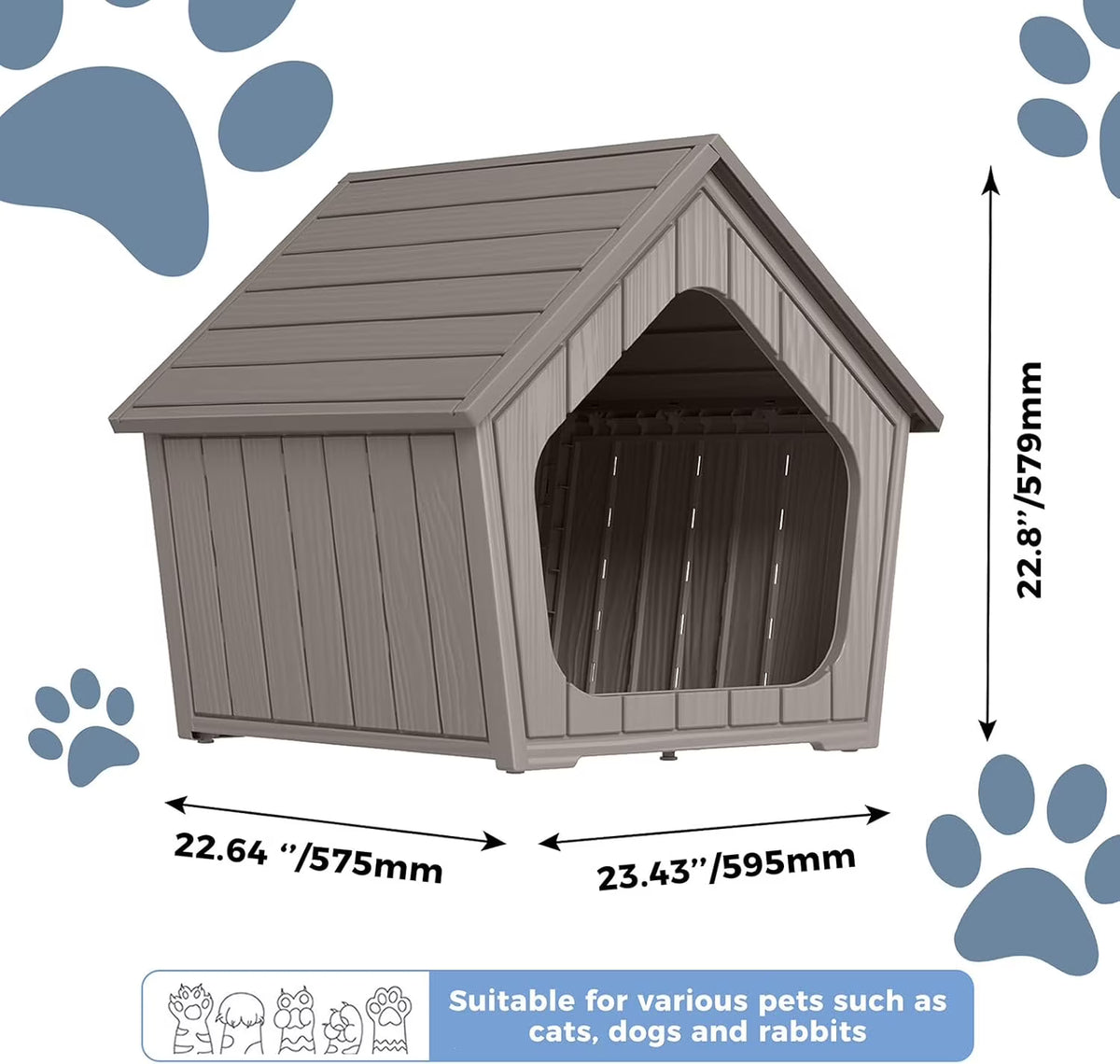 Joxxoaa Resin Outdoor Cat House, Weatherproof Ventilated Pet Shelter, Easy Clean for Cats Kittens Puppies, Blue &Gray