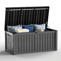 Joxxoaa Black 120 Gallon Resin Deck Storage Box, 2-Seater Outdoor Bench with Lockable Lid for Patio Garden Poolside Storage