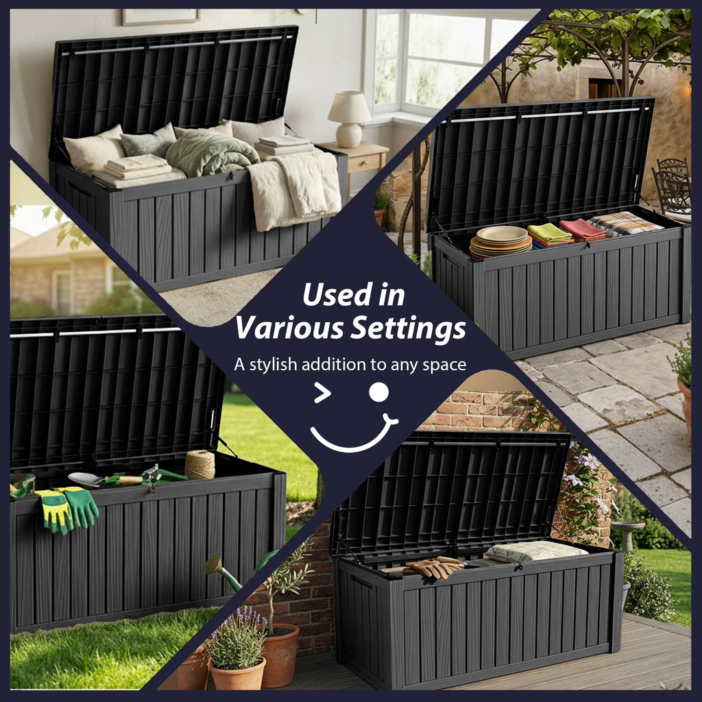 Joxxoaa Black 120 Gallon Resin Deck Storage Box, 2-Seater Outdoor Bench with Lockable Lid for Patio Garden Poolside Storage