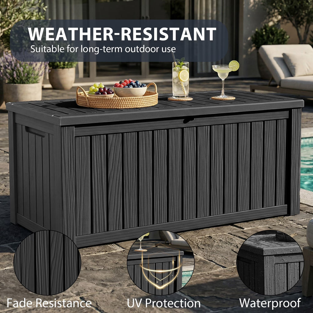 Joxxoaa Black 120 Gallon Resin Deck Storage Box, 2-Seater Outdoor Bench with Lockable Lid for Patio Garden Poolside Storage