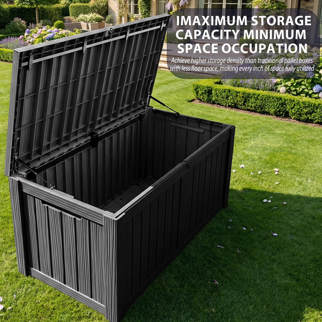 Joxxoaa Black 120 Gallon Resin Deck Storage Box, 2-Seater Outdoor Bench with Lockable Lid for Patio Garden Poolside Storage