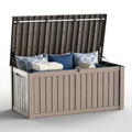 Joxxoaa Gray 120 Gallon Resin Deck Storage Box, 2-Seater Outdoor Bench with Lockable Lid for Patio Garden Poolside Storage.