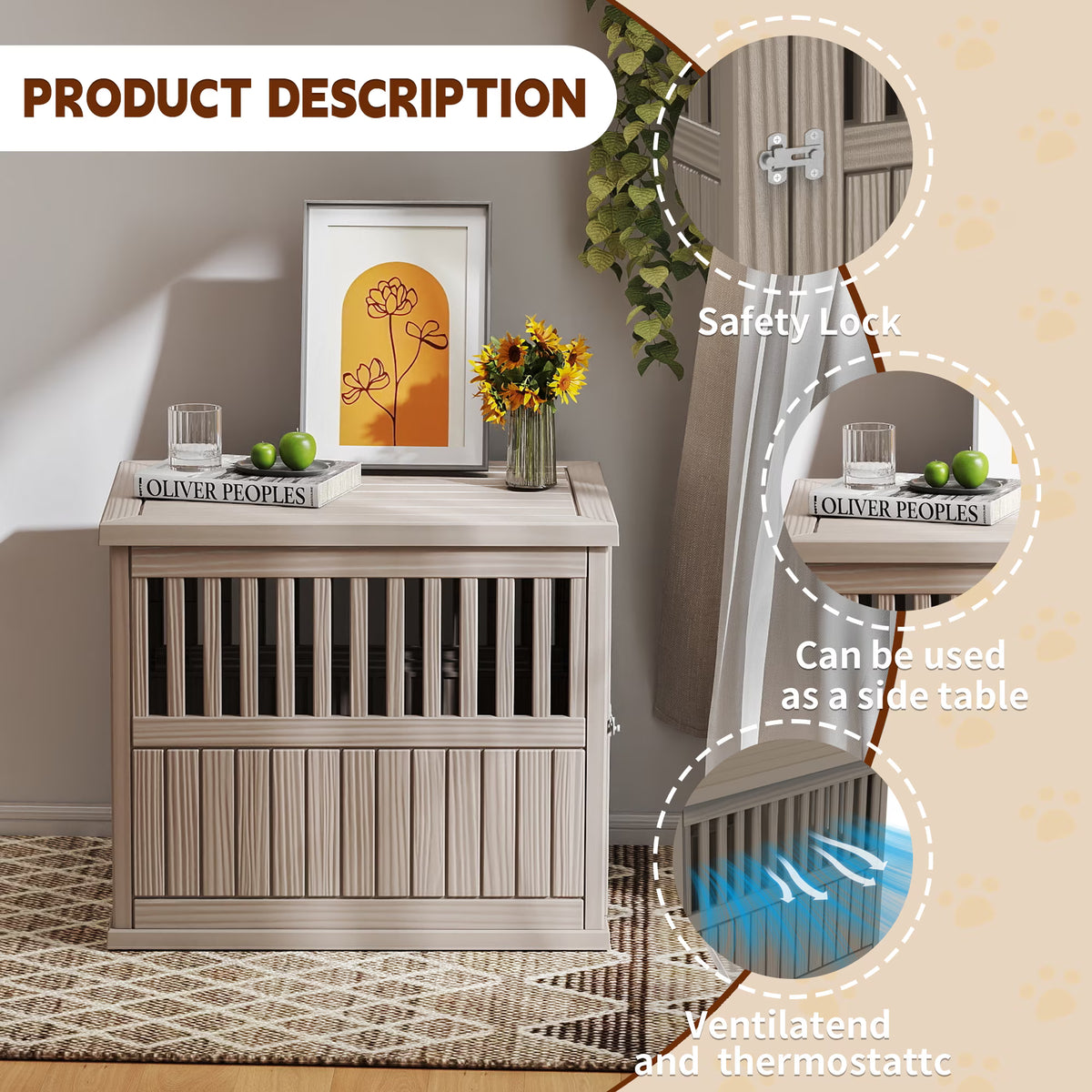 Joxxoaa Dog Crate & End Table, Indoor Furniture Style Pet Kennel for Small, Medium, Large & XL Dogs, Durable Composite,(Gray,Medium )