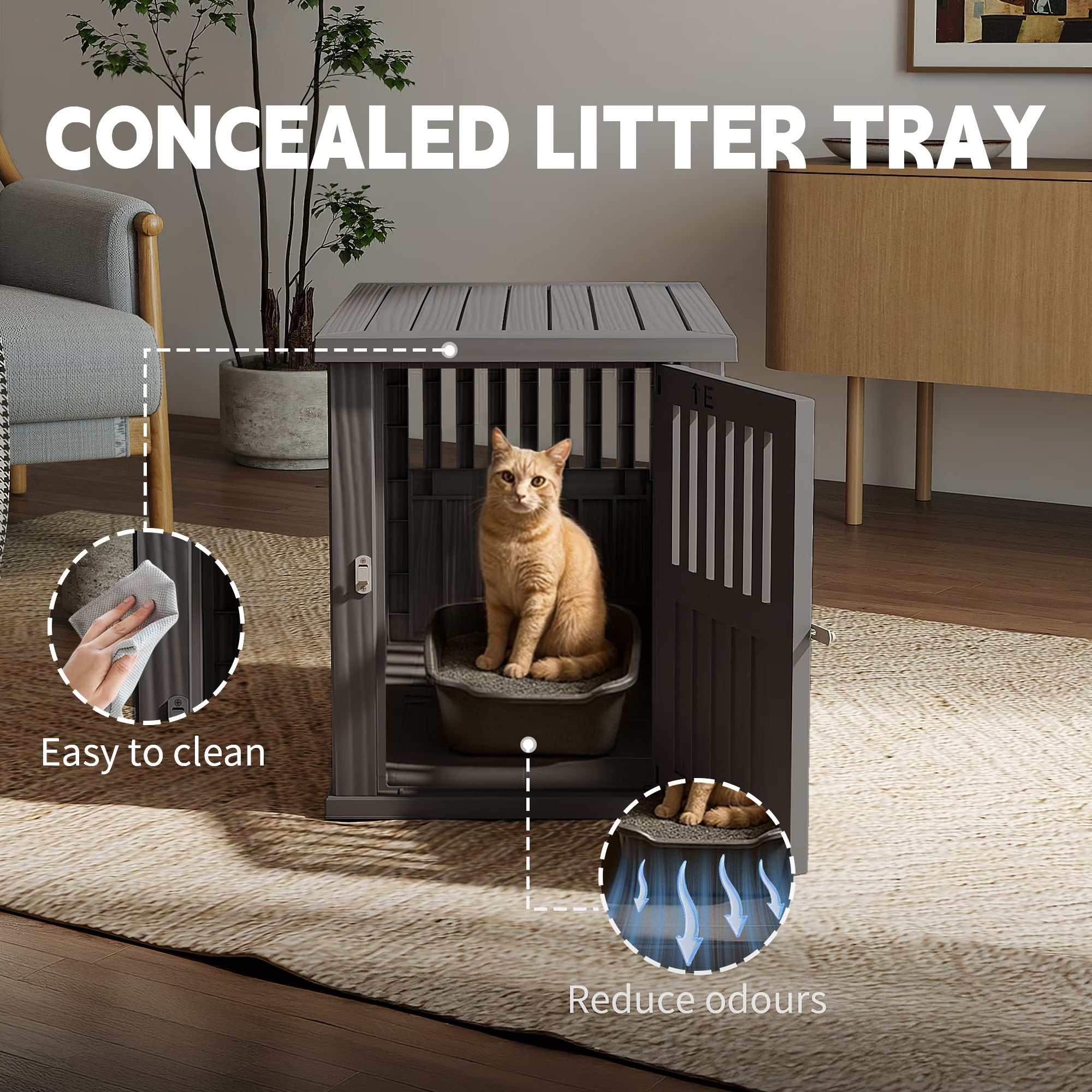Joxxoaa Dog Crate & End Table, Indoor Furniture Style Pet Kennel for Small, Medium, Large & XL Dogs, Durable Composite,(Black, Medium)Independence Day