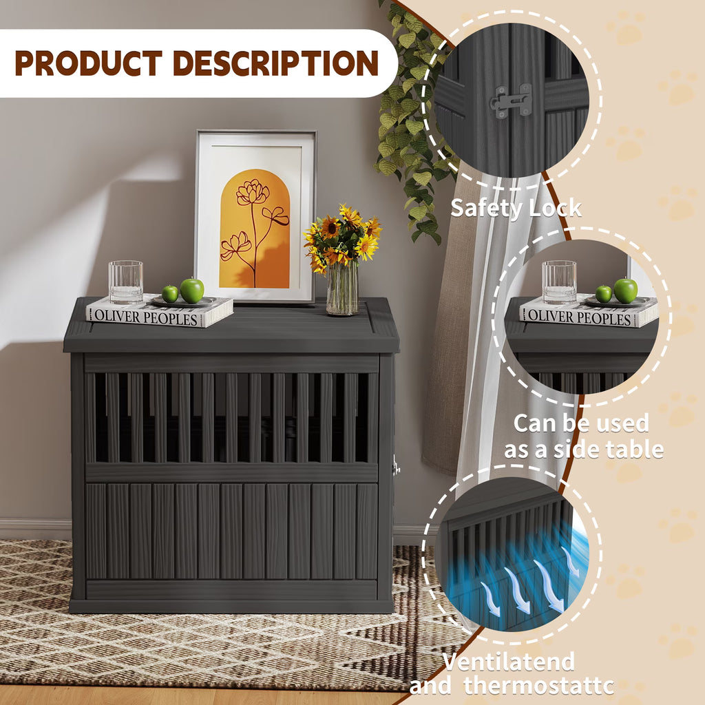 Joxxoaa Dog Crate & End Table, Indoor Furniture Style Pet Kennel for Small, Medium, Large & XL Dogs, Durable Composite,(Black, Medium)Independence Day