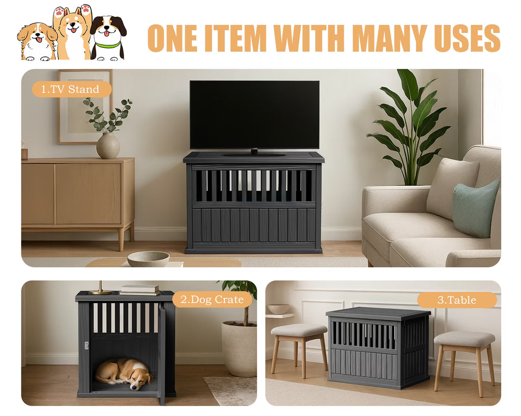 Joxxoaa Durable Dog Crate Furniture with Lockable Door,Dog House Indoor for Small Medium Large Dogs (Black, Large)