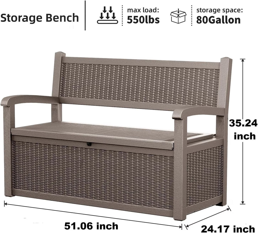 Joxxoaa 80 Gallon Outdoor Storage Bench Deck Box Waterproof Lockable,Outdoor Storage Furniture for Patio,Garden and Porch,Tools and Cushions（Grey）
