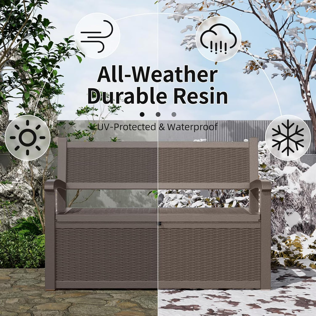 Joxxoaa 80 Gallon Outdoor Storage Bench Deck Box Waterproof Lockable,Outdoor Storage Furniture for Patio,Garden and Porch,Tools and Cushions（Grey）