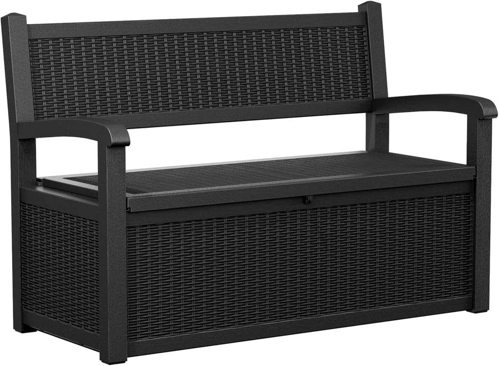 Joxxoaa 80 Gallon Outdoor Storage Bench Deck Box Waterproof Lockable,Outdoor Storage Furniture for Patio,Garden and Porch,Tools and Cushions（Black）