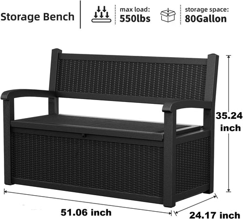 Joxxoaa 80 Gallon Outdoor Storage Bench Deck Box Waterproof Lockable,Outdoor Storage Furniture for Patio,Garden and Porch,Tools and Cushions（Black）