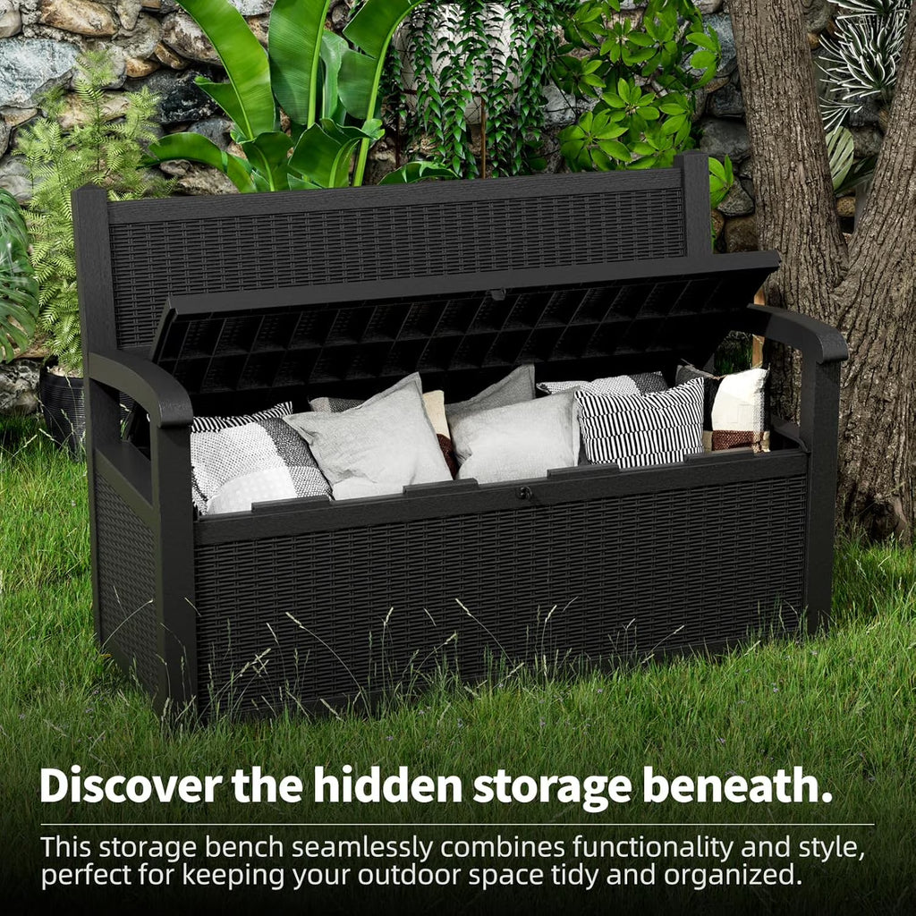 Joxxoaa 80 Gallon Outdoor Storage Bench Deck Box Waterproof Lockable,Outdoor Storage Furniture for Patio,Garden and Porch,Tools and Cushions（Black）