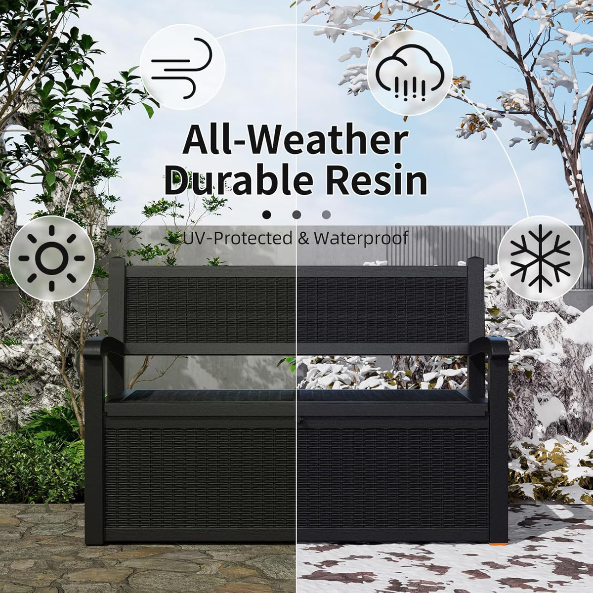 Joxxoaa 80 Gallon Outdoor Storage Bench Deck Box Waterproof Lockable,Outdoor Storage Furniture for Patio,Garden and Porch,Tools and Cushions（Black）