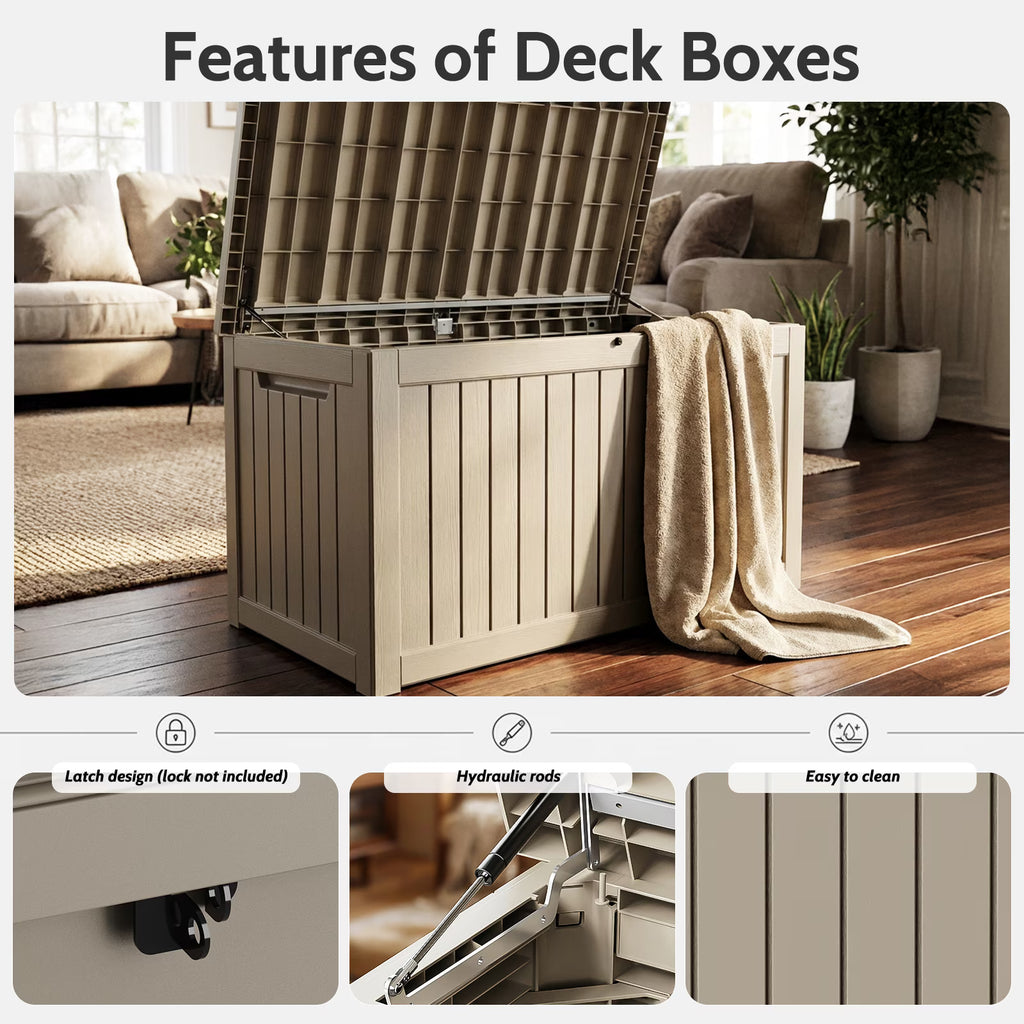 Joxxoaa 180 Gallon Resin Outdoor Deck Box Waterproof Patio Furniture, Garden Tools, Cushions, Pool Accessories Outside Storage (Grey)