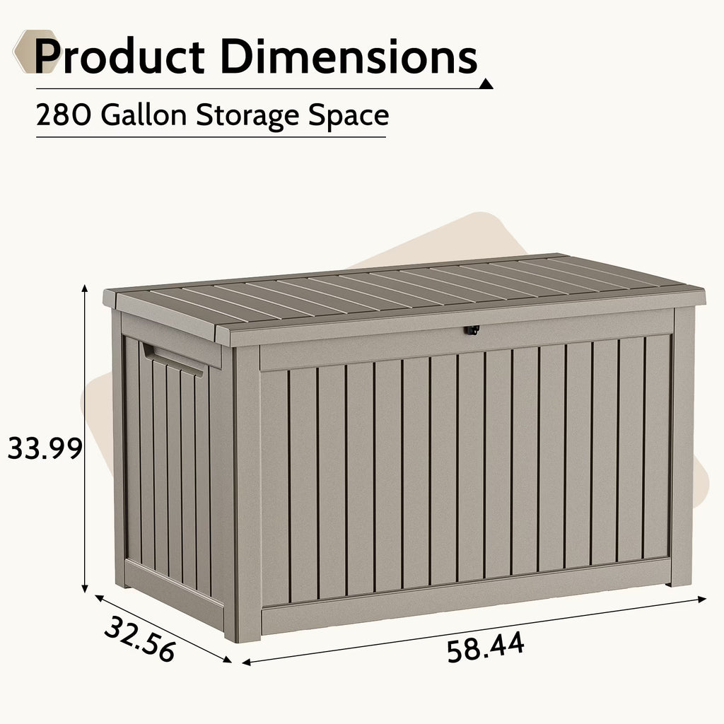 Joxxoaa 180 Gallon Resin Outdoor Deck Box Waterproof Patio Furniture, Garden Tools, Cushions, Pool Accessories Outside Storage (Grey)