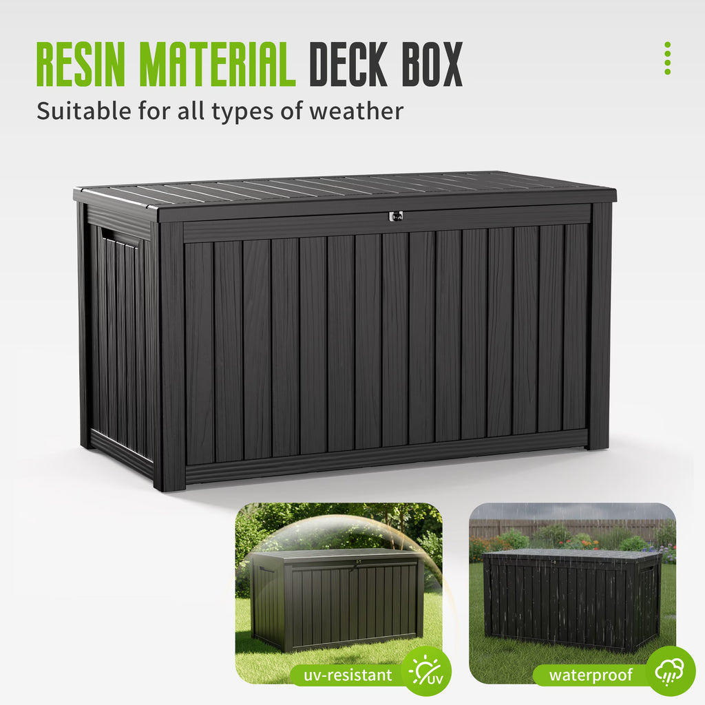 Joxxoaa 180 Gallon Resin Outdoor Deck Box Waterproof Patio Furniture, Garden Tools, Cushions, Pool Accessories Outside Storage (Black)