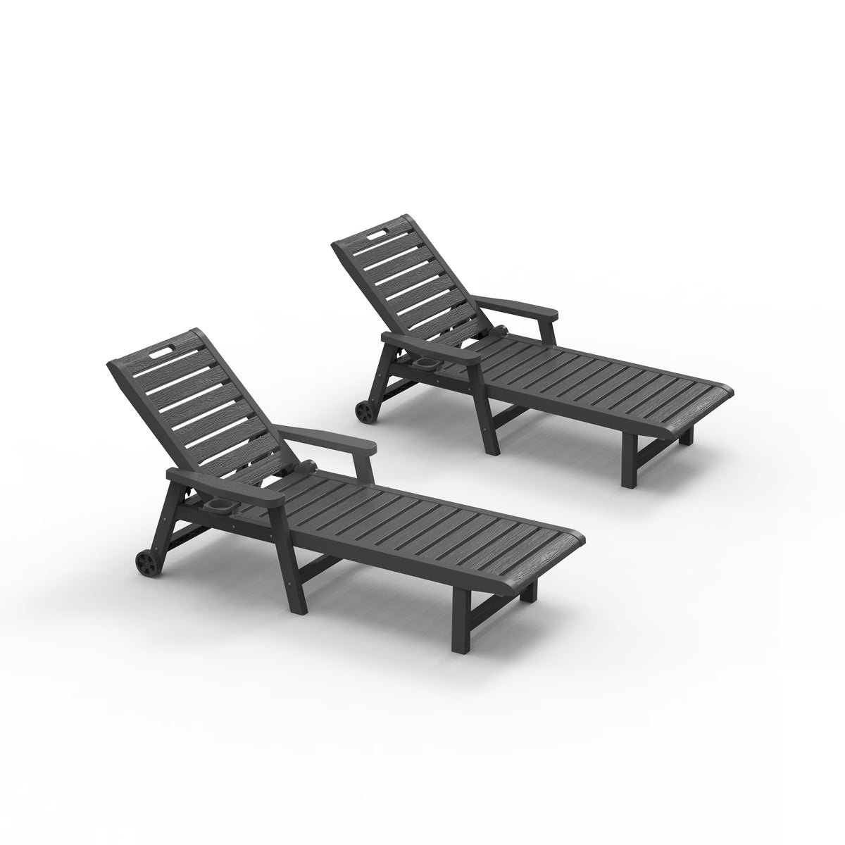 Joxxoaa Outdoor resin lounge chair, adjustable tilt patio chair, waterproof and easy to clean, with wheels and cup holder, suitable for poolside backyards. Gray/Black