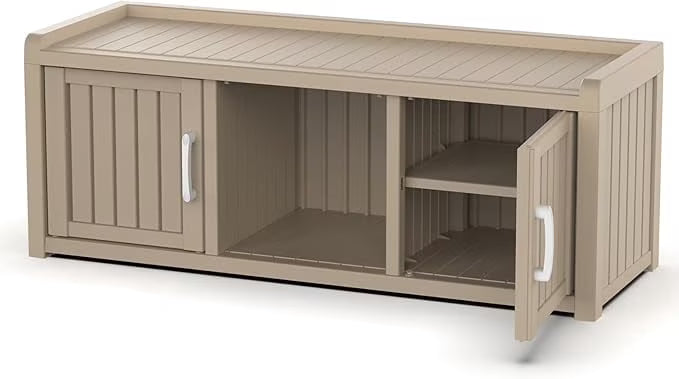 Joxxoaa storage Benches 120 Gallon 2-Door Shoe Cabinet – Resin Shoe Bench with Storage for Shoes & Accessories (Grey, Two-Door)