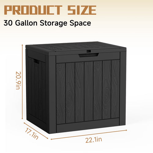 Joxxoaa 30 Gallon Resin Outdoor Storage Box & Patio Side Table for Balcony, Pool, Deck & Garden Accessories, Weather‑Resistant, Black/Brown