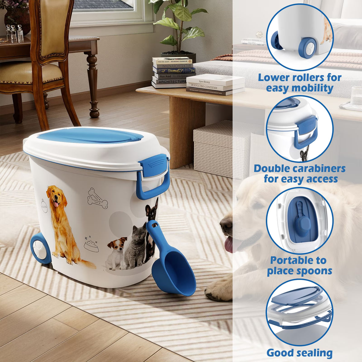 Joxxoaa Food Dispenser , Food Storage Container Sealed Moisture Proof with Cup and Bowl for Kitchen Pantry Household, BPA-Free, 1 Pack Blue