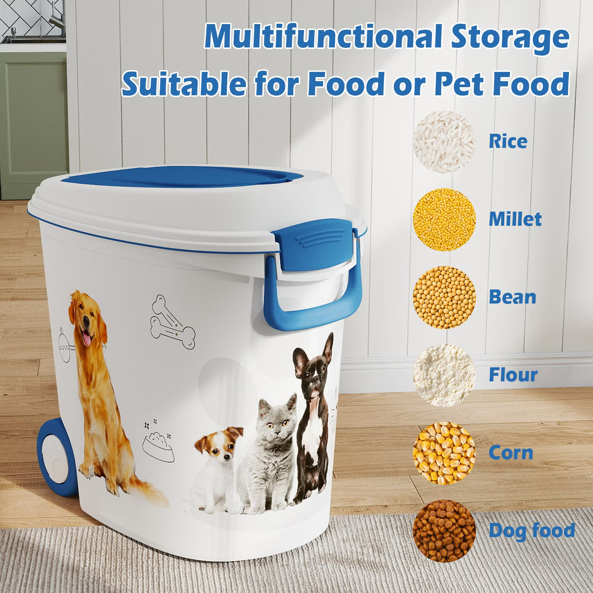 Joxxoaa Food Dispenser , Food Storage Container Sealed Moisture Proof with Cup and Bowl for Kitchen Pantry Household, BPA-Free, 1 Pack Blue