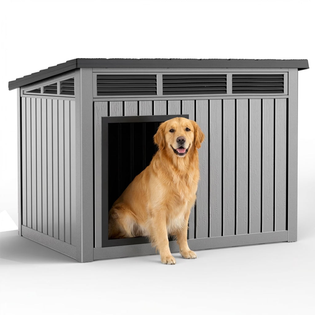 Joxxoaa Large Dog House Outdoor for Indoor with Weatherproof & Removable Roof,Fits Small to Large (Gray)