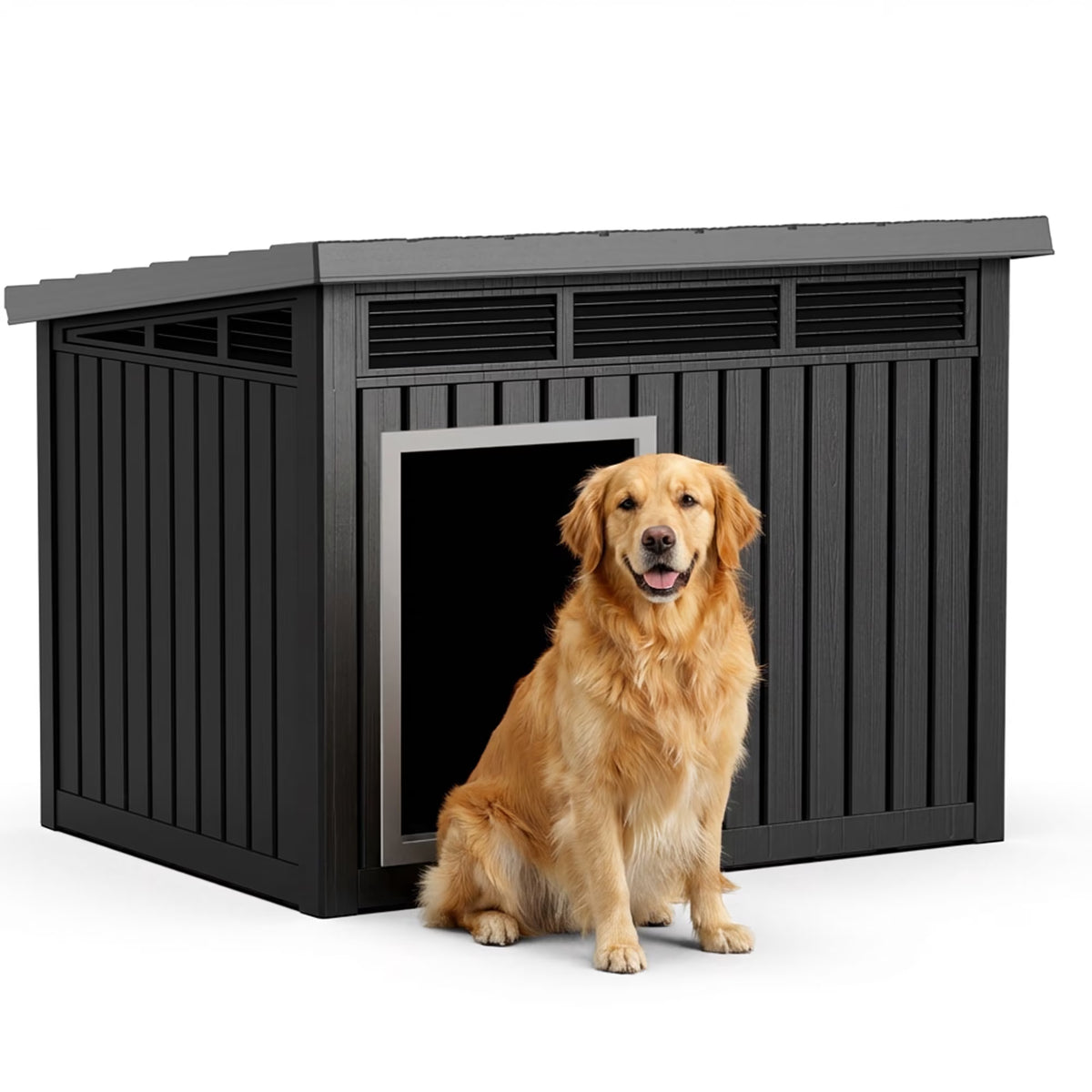 Joxxoaa Large Dog House Outdoor for Indoor with Weatherproof & Removable Roof,Fits Small to Large (Black)