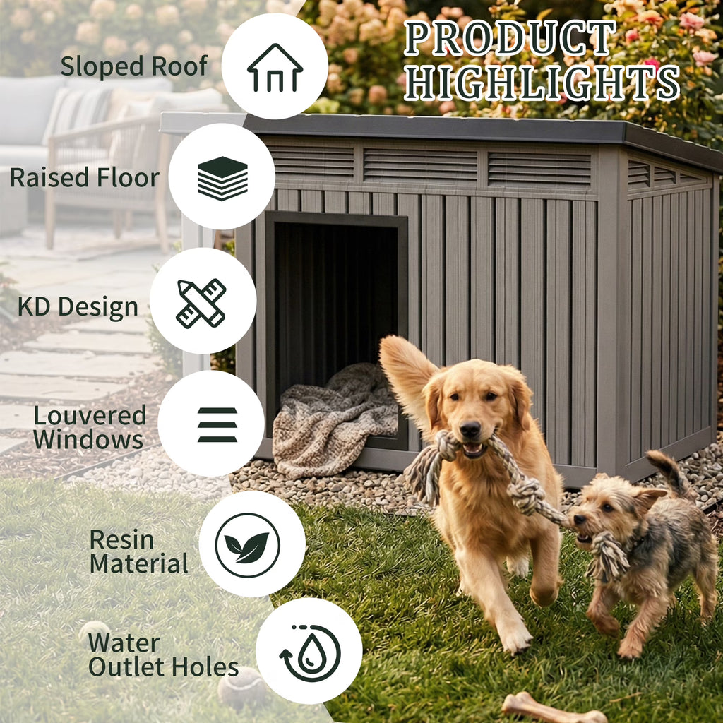 Joxxoaa Large Dog House Outdoor for Indoor with Weatherproof & Removable Roof,Fits Small to Large (Gray)