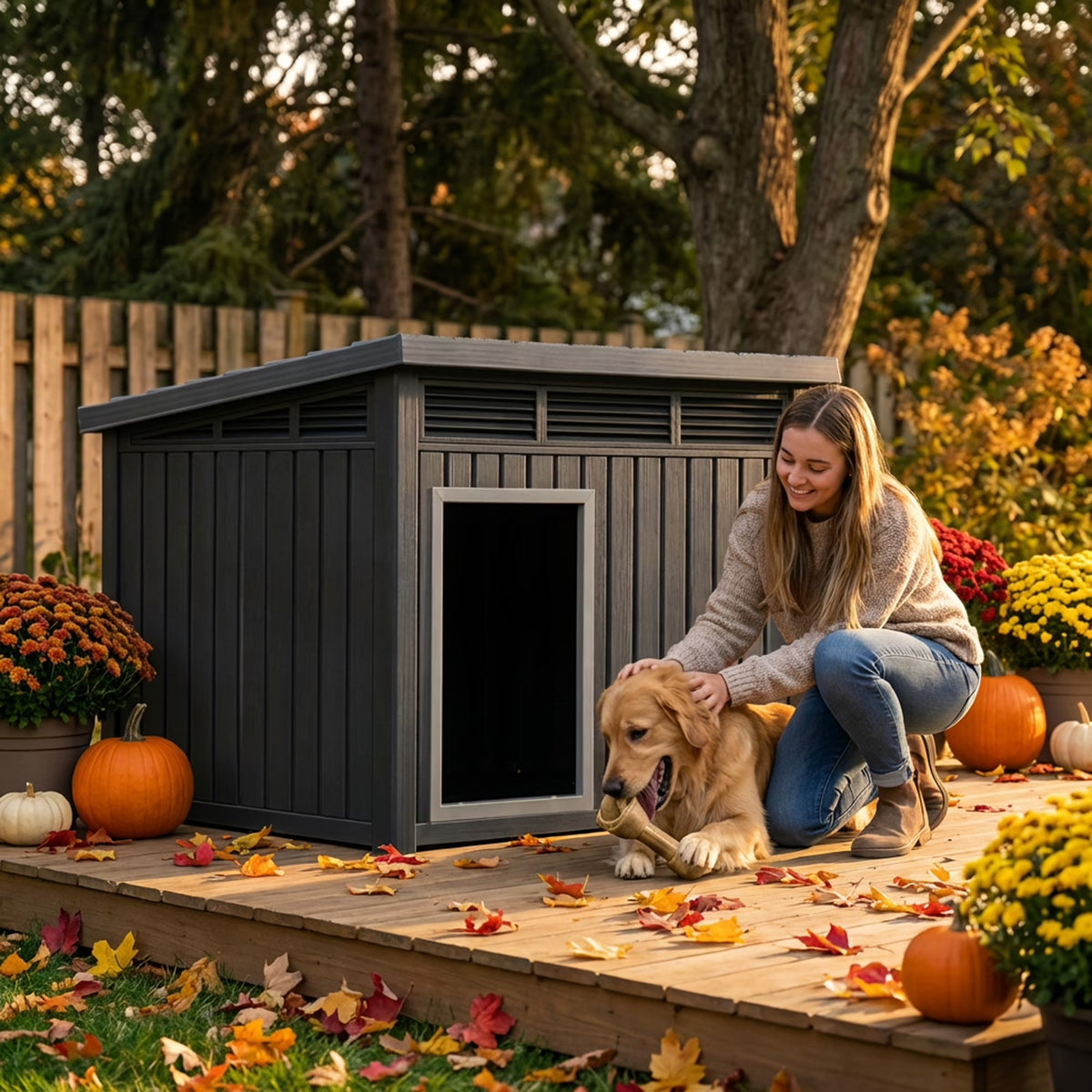 Joxxoaa Large Dog House Outdoor for Indoor with Weatherproof & Removable Roof,Fits Small to Large (Black)